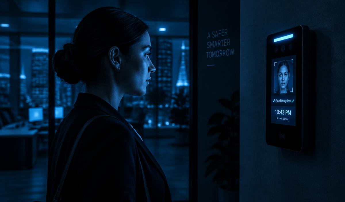 Colaboradora registrando o ponto em um terminal facial