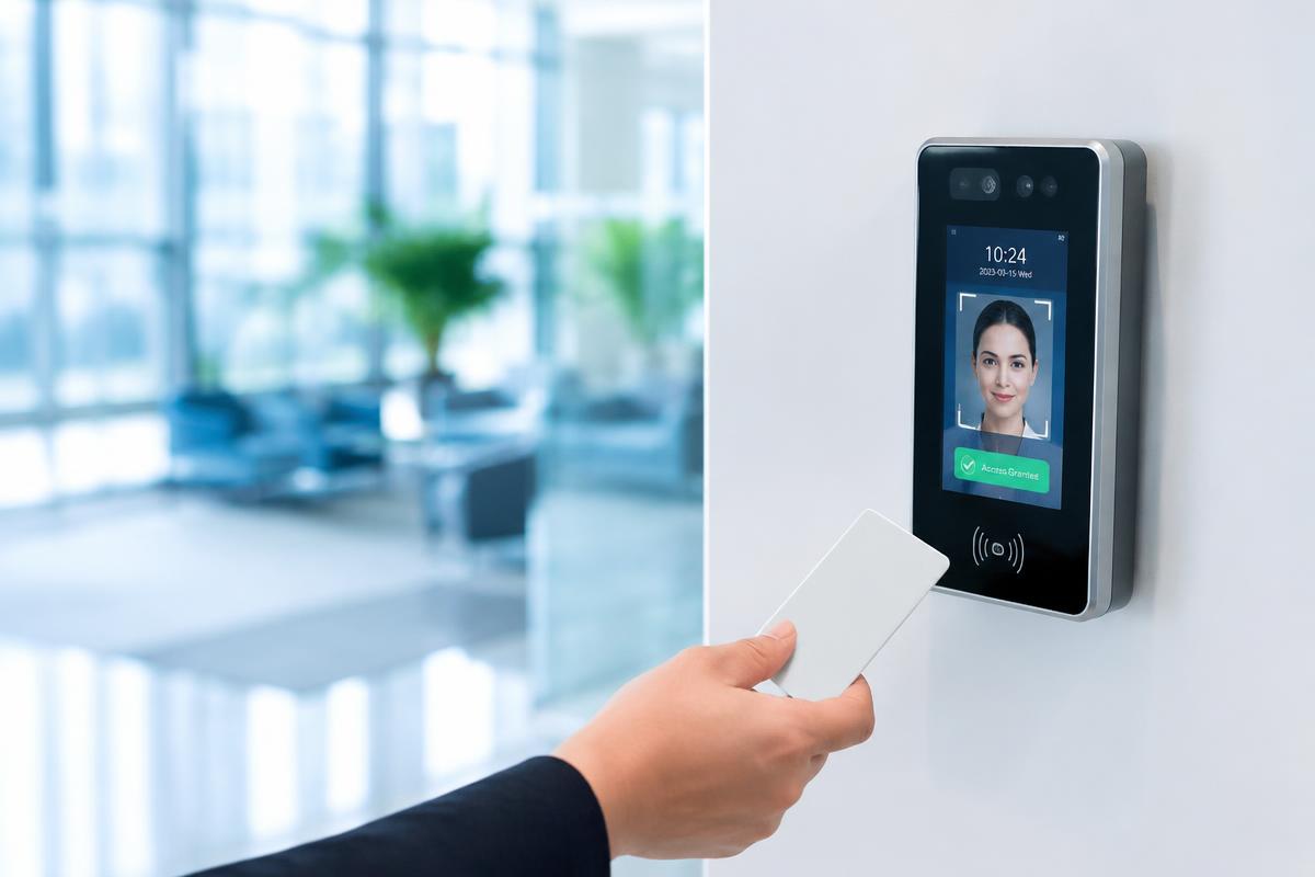 Cartão de proximidade sendo aproximado de um terminal facial